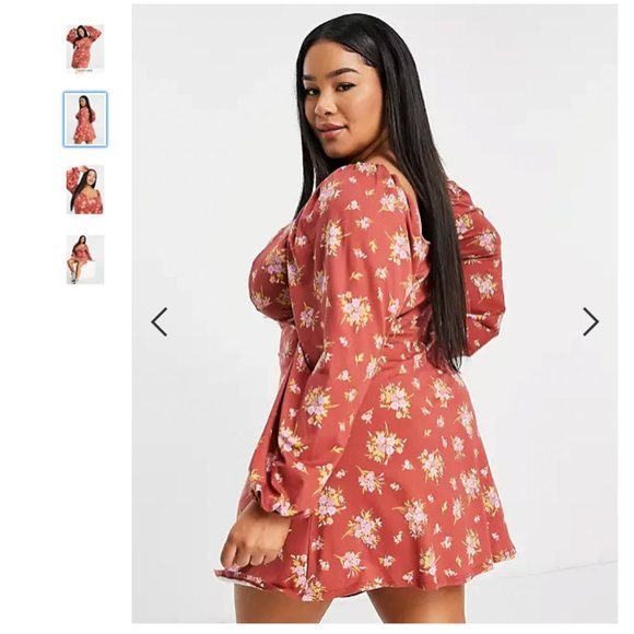 ASOS DESIGN Curve mini tea dress with long sleeves and cup detail  Size 20 - Picture 3 of 4